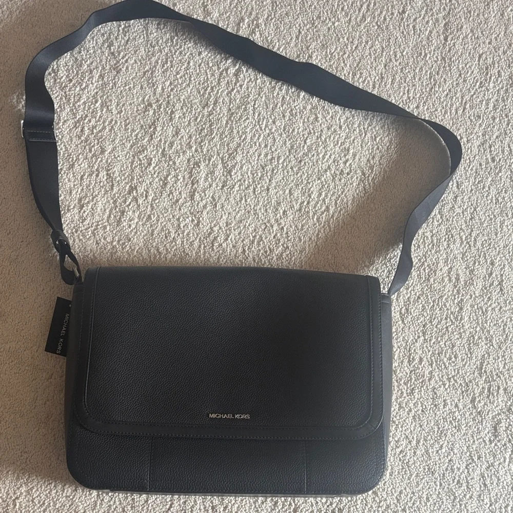 Michael Kors Black Pebbled Leather Messenger Crossbody